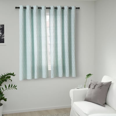 ADELHILD Curtains, 1 pair, white/turquoise/with eyelets, 145x150 cm