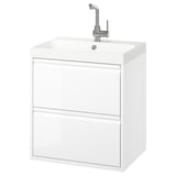 ÄNGSJÖN / BACKSJÖN Wash-stnd w drawers/wash-basin/tap, high-gloss white, 60x48x69 cm