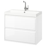 ÄNGSJÖN / BACKSJÖN Wash-stnd w drawers/wash-basin/tap, high-gloss white, 80x48x69 cm