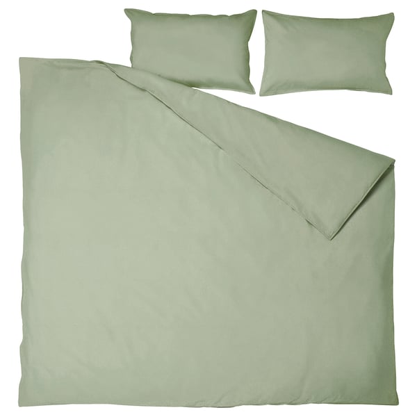 ÄNGSLILJA Duvet cover and 2 pillowcases, grey-green, 240x220/50x80 cm