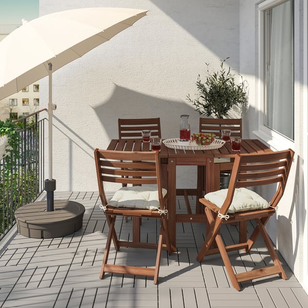 ÄPPLARÖ Gateleg table, outdoor, brown stained, 34/83/131x70 cm