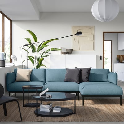 ÄPPLARYD 3-seat sofa with chaise longue, Gunnared light blue
