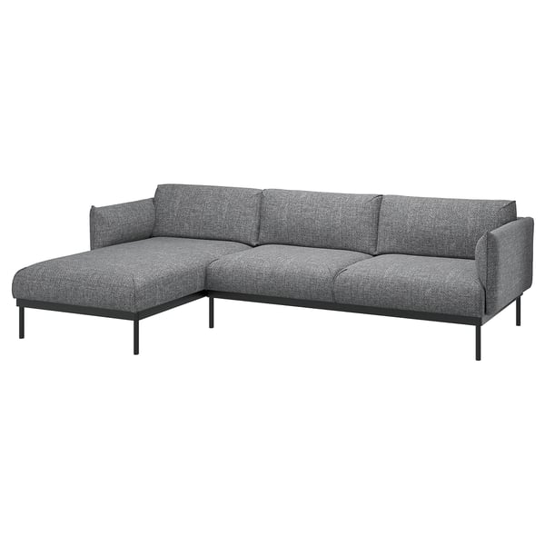 ÄPPLARYD 3-seat sofa with chaise longue, Lejde grey/black