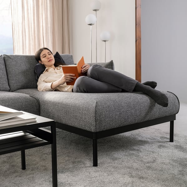 ÄPPLARYD 3-seat sofa with chaise longue, Lejde grey/black