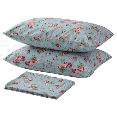 ÄRTCYPRESS Flat sheet and 2 pillowcase, turquoise, 240x260/50x80 cm