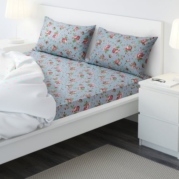 ÄRTCYPRESS Flat sheet and 2 pillowcase, turquoise, 240x260/50x80 cm
