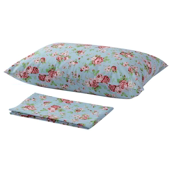 ÄRTCYPRESS flat sheet and pillowcase, turquoise, 150x260/50x80 cm