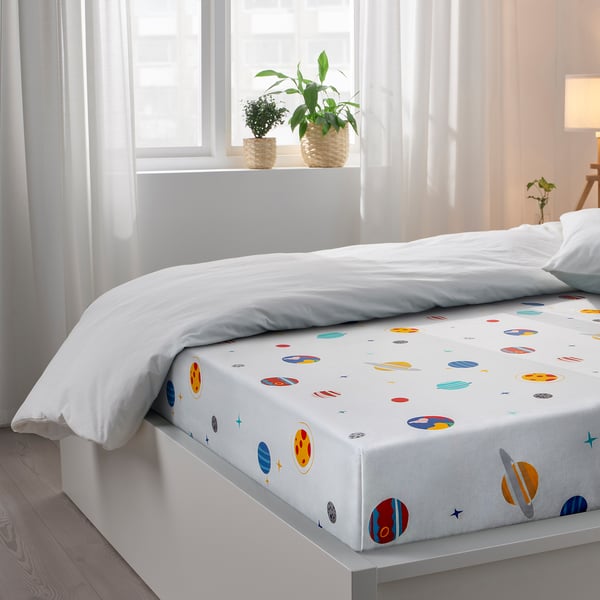 AFTONSPARV Flat sheet and 2 pillowcase, space/multicolour, 240x260/50x80 cm