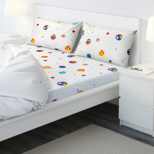 AFTONSPARV Flat sheet and 2 pillowcase, space/multicolour, 240x260/50x80 cm