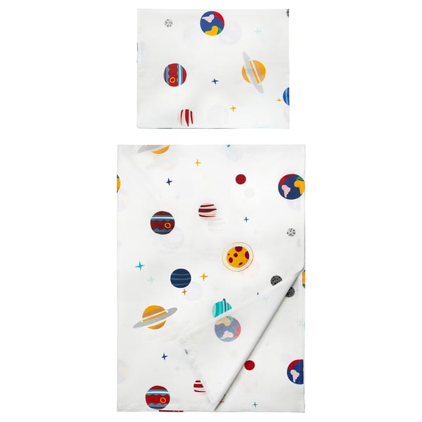 AFTONSPARV Flat sheet and pillowcase, space/multicolour, 150x250/50x80 cm