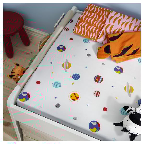 AFTONSPARV Flat sheet and pillowcase, space/multicolour, 150x250/50x80 cm