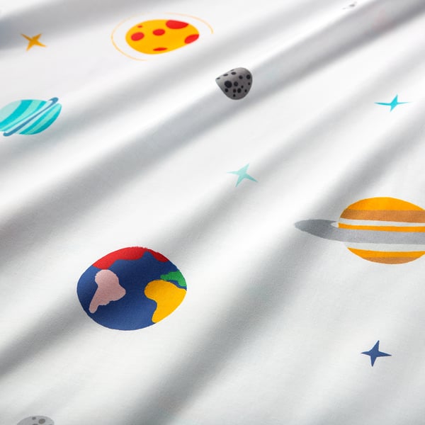 AFTONSPARV Flat sheet and pillowcase, space/multicolour, 150x250/50x80 cm