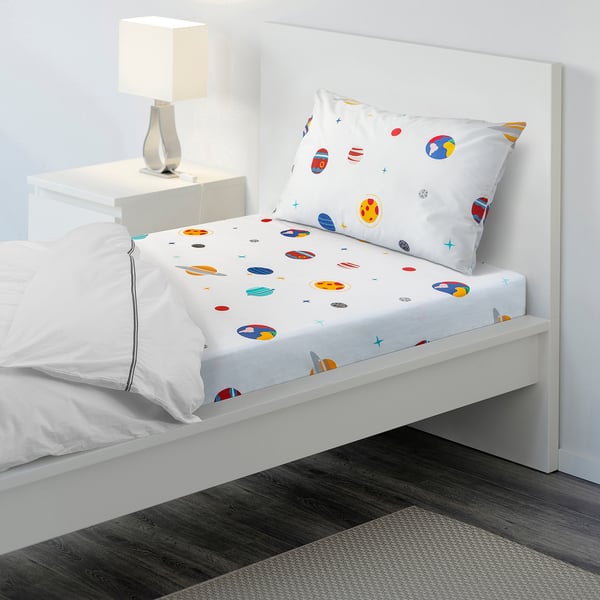 AFTONSPARV Flat sheet and pillowcase, space/multicolour, 150x250/50x80 cm