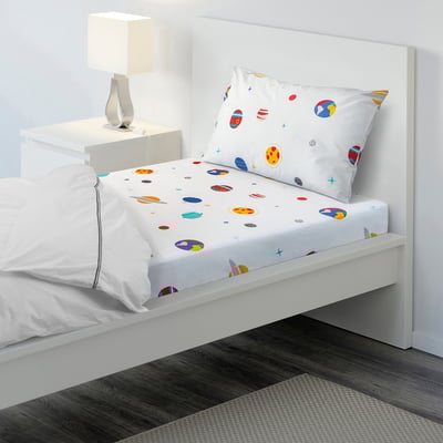 AFTONSPARV Flat sheet and pillowcase, space/multicolour, 150x250/50x80 cm