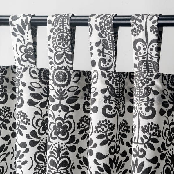 ÅKERKULLA Curtains with tie-backs, 1 pair, grey/white/with tab top, 145x150 cm