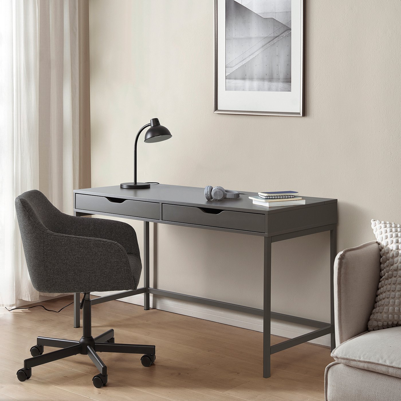 ALEX desk, dark grey, 132x58 cm (52x227/8