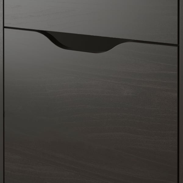 Dark wood desk drawer with sleek handle, showcasing smooth finish and sturdy design.