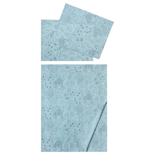 ALPTALL bed linens in blue, made from 85% cotton, 15% lyocell, featuring charming animal and flower designs.