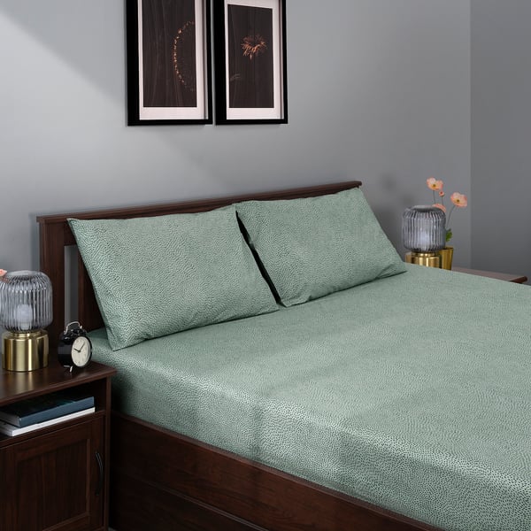ALPTALL green bedding set, cotton-lyocell blend, fits queen bed, neat prints, cosy look.