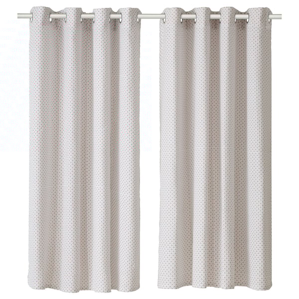 ALRIKKE Curtains, 1 pair, white/orange/with eyelets, 145x150 cm