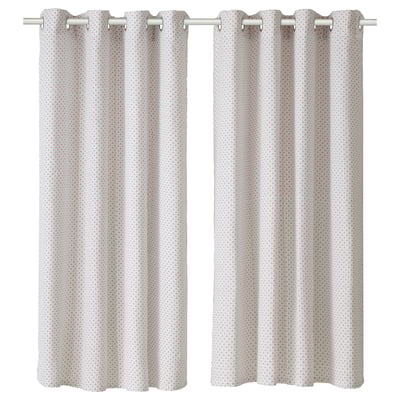 ALRIKKE Curtains, 1 pair, white/orange/with eyelets, 145x150 cm
