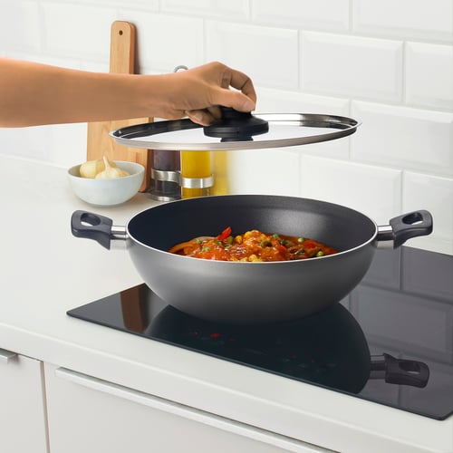 ALTICKA kadai wok with lid, grey, 28 cm (11") IKEA