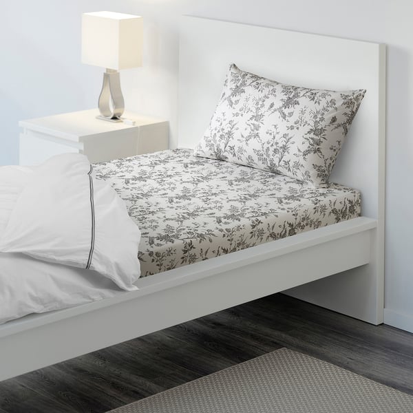 ALVINE KVIST Flat sheet and pillowcase - white, grey - IKEA