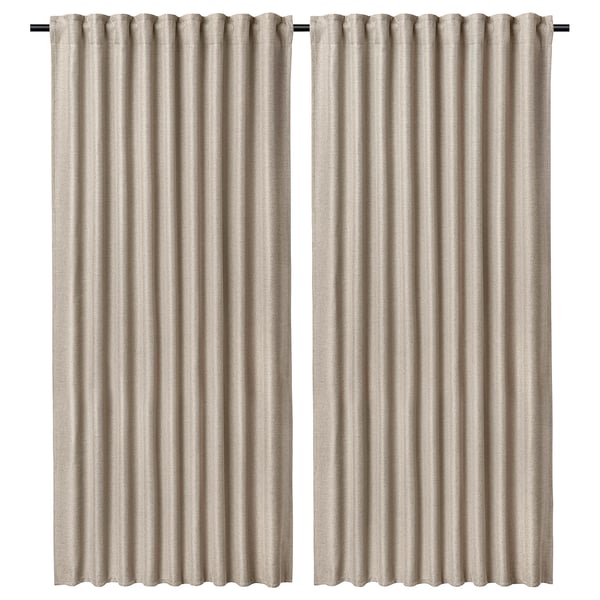 ANNAKAJSA Room darkening curtains, 1 pair, beige/with heading tape, 145x155 cm