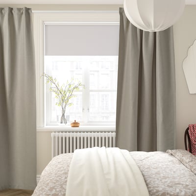 ANNAKAJSA Room darkening curtains, 1 pair, light grey/with heading tape, 145x250 cm