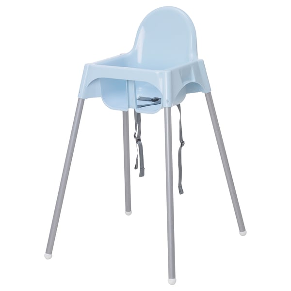 ANTILOP Highchair with safety belt, light blue/silver-colour