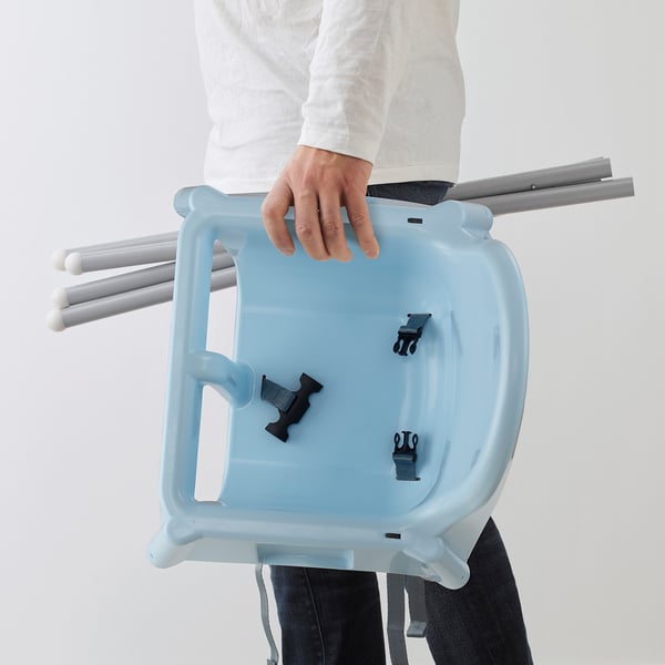 ANTILOP Highchair with tray, light blue/silver-colour