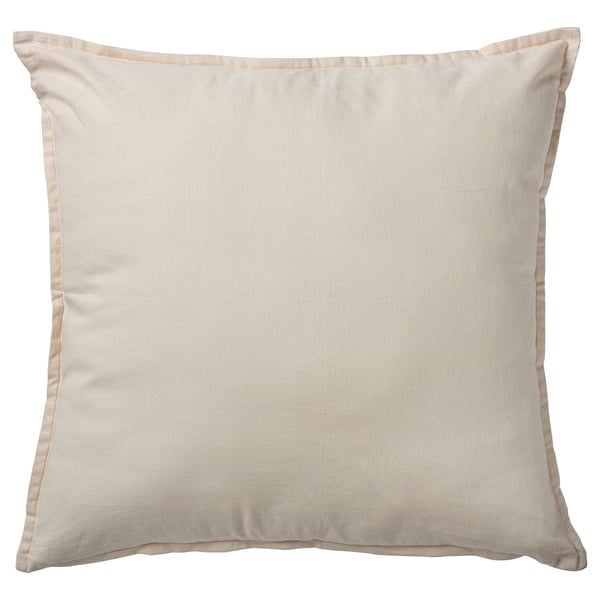 Beige decorative pillow with clean lines in neutral colours, made from cotton and embroidery thread.