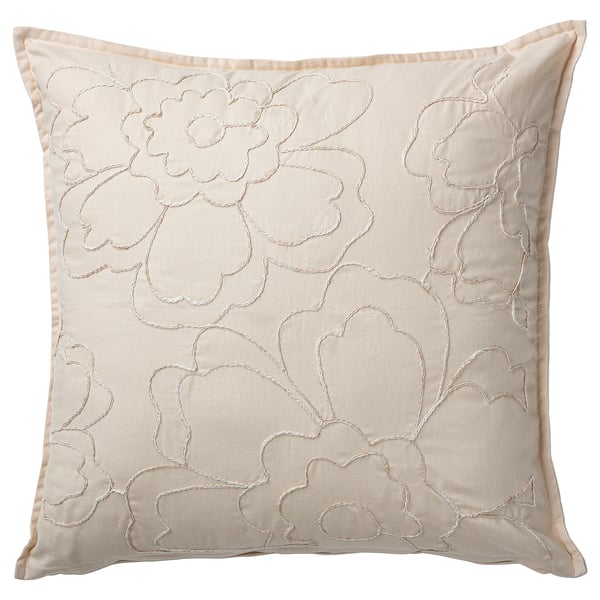 AROMATISK beige pillow, floral embroidery, 100% cotton, square.