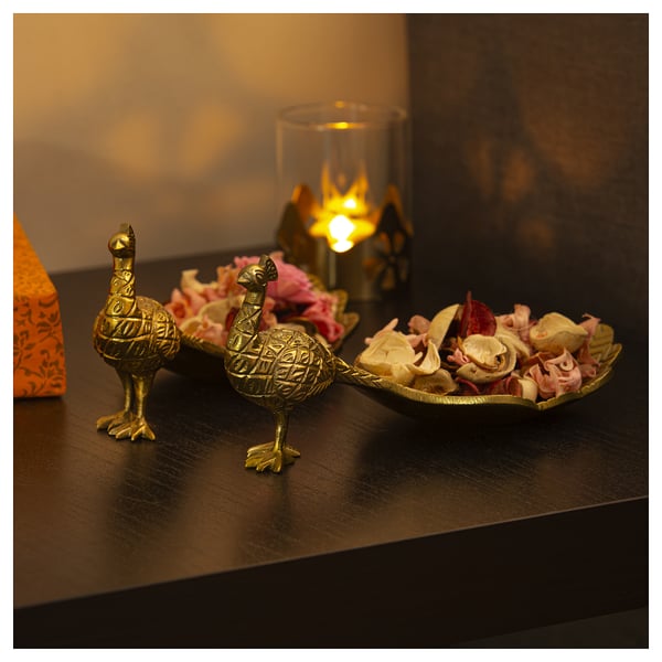 AROMATISK Decoration, peacock/gold-colour, 9 cm