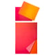 Two vibrant kitchen towels, orange and magenta, rectangular with folded edges, made of 85% cotton, 15% lyocell.