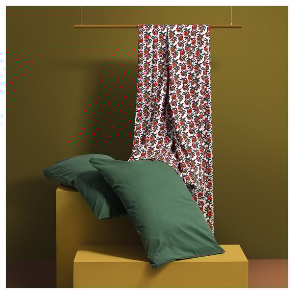 AROMATISK Flat sheet and 2 pillowcase, white/multicolour, 240x260/50x80 cm