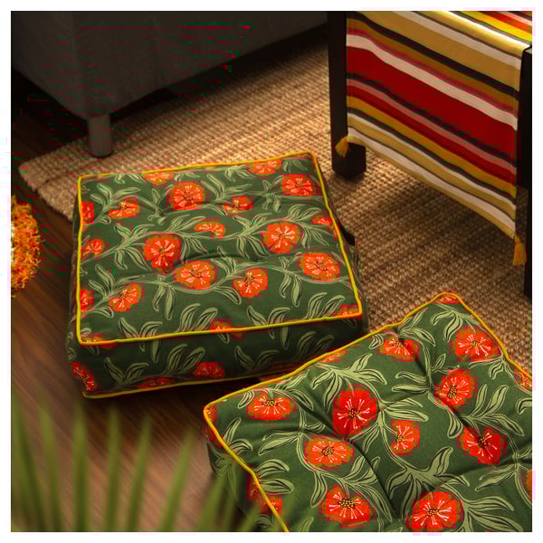 AROMATISK Floor cushion, floral pattern, 45x45x10 cm