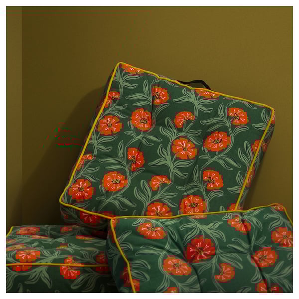 AROMATISK Floor cushion, floral pattern, 45x45x10 cm