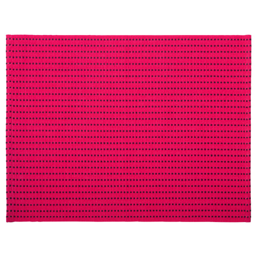 Bright pink rectangular cotton bath mat with black square patterns.