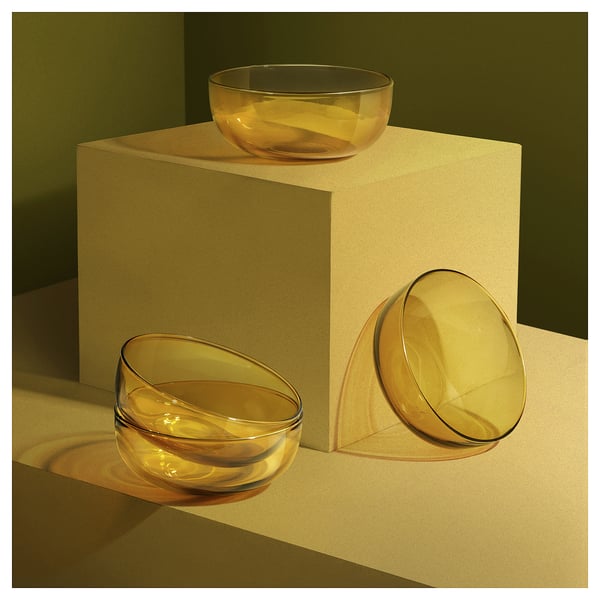 AROMATISK Serving bowl, glass/yellow, 15x6 cm