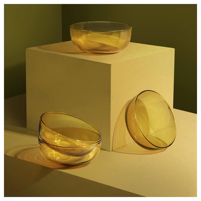 AROMATISK Serving bowl, glass/yellow, 15x6 cm
