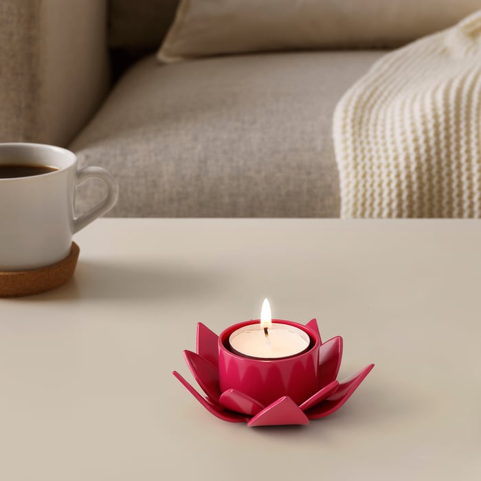 AROMATISK Tealight holder, dark pink Lotus, 38 mm (2") IKEA