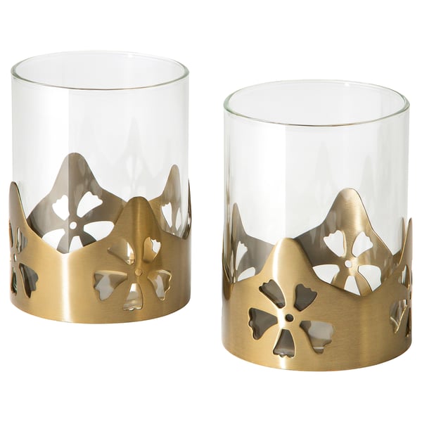 AROMATISK Tealight holder, glass/gold-colour, 9 cm
