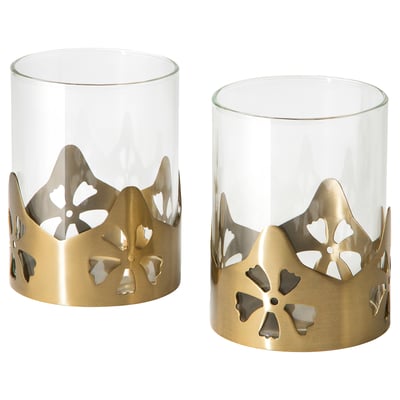 AROMATISK Tealight holder, glass/gold-colour, 9 cm