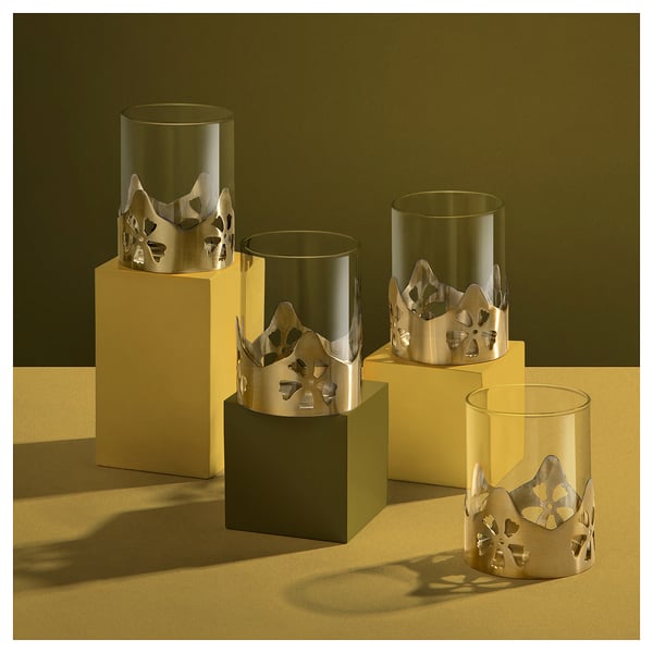 AROMATISK Tealight holder, glass/gold-colour, 9 cm