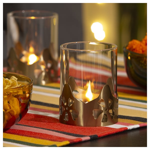 AROMATISK Tealight holder, glass/gold-colour, 9 cm