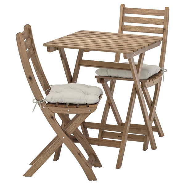 ASKHOLMEN Table+2 chairs, outdoor, grey-brown stained ...