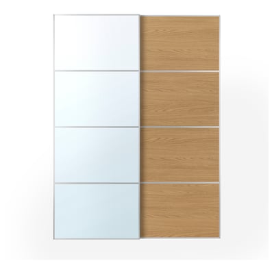 AULI / MEHAMN Pair of sliding doors, aluminium mirror glass/double sided oak effect, 150x201 cm
