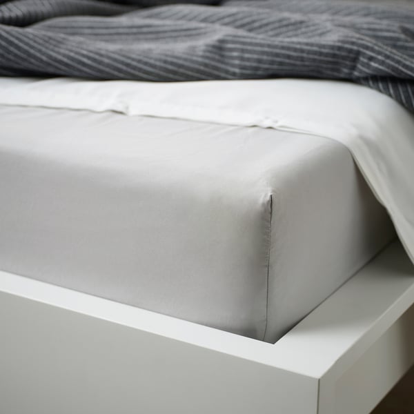 BÄRGLIM Fitted sheet, grey, 90x200 cm