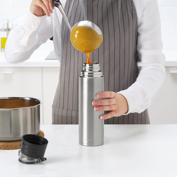 BÅGCIKLID Steel vacuum flask, silver-colour, 1 l